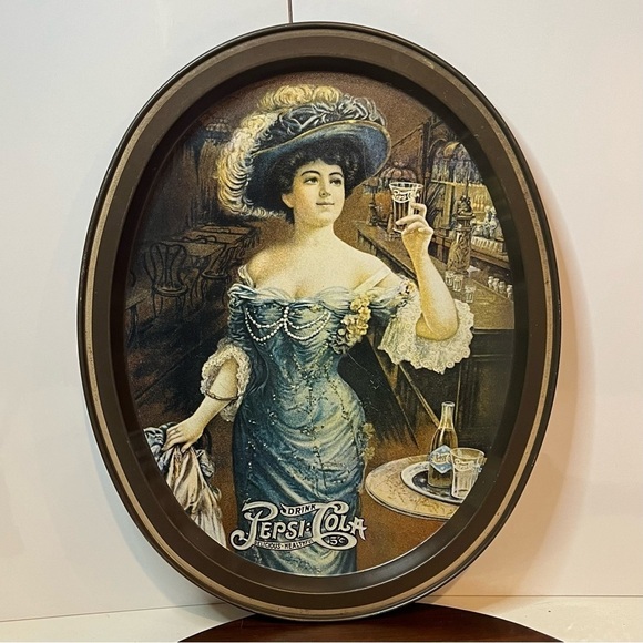 Vintage Pepsi Cola Soda Pop Oval Metal Serving Tray Gibson Girl 11.5" x 14.5" - Picture 1 of 3